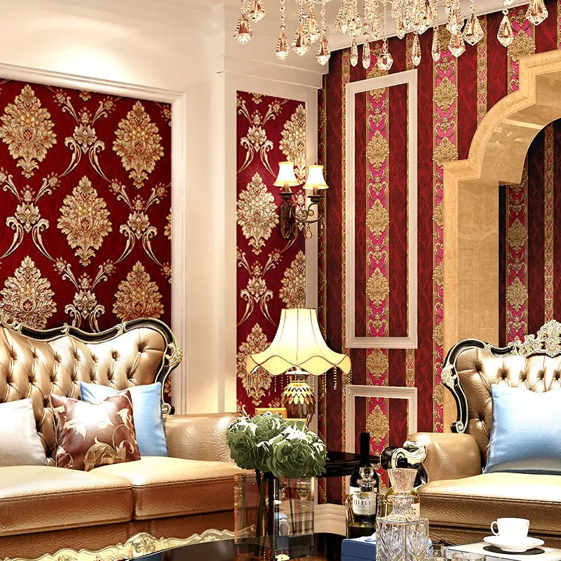 유럽 스타일 블루 다마스크 3D PVC 엠보싱 벽지 고 - Luxury Lifestyle Wallpaper 리뷰 및 가격